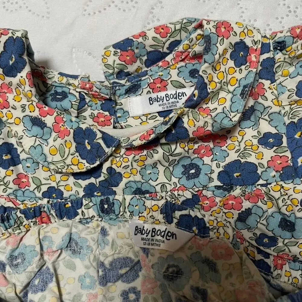 Baby Boden Floral Print Dress with Peter Pan Collar Size 12-18m